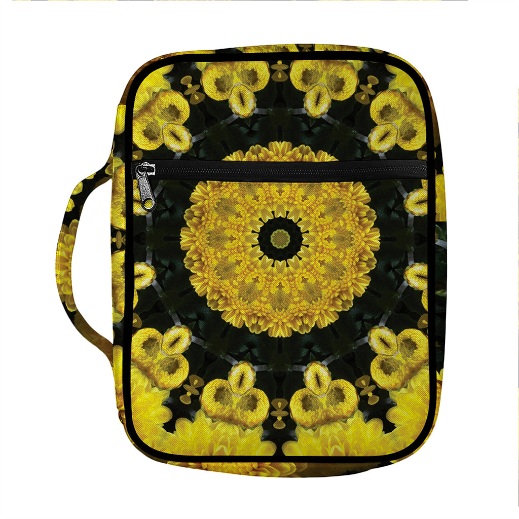 Yellow Flower Kaleidoscope Print Front Pocket Bible Bag