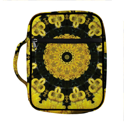 Yellow Flower Kaleidoscope Print Front Pocket Bible Bag