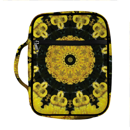 Yellow Flower Kaleidoscope Print Front Pocket Bible Bag