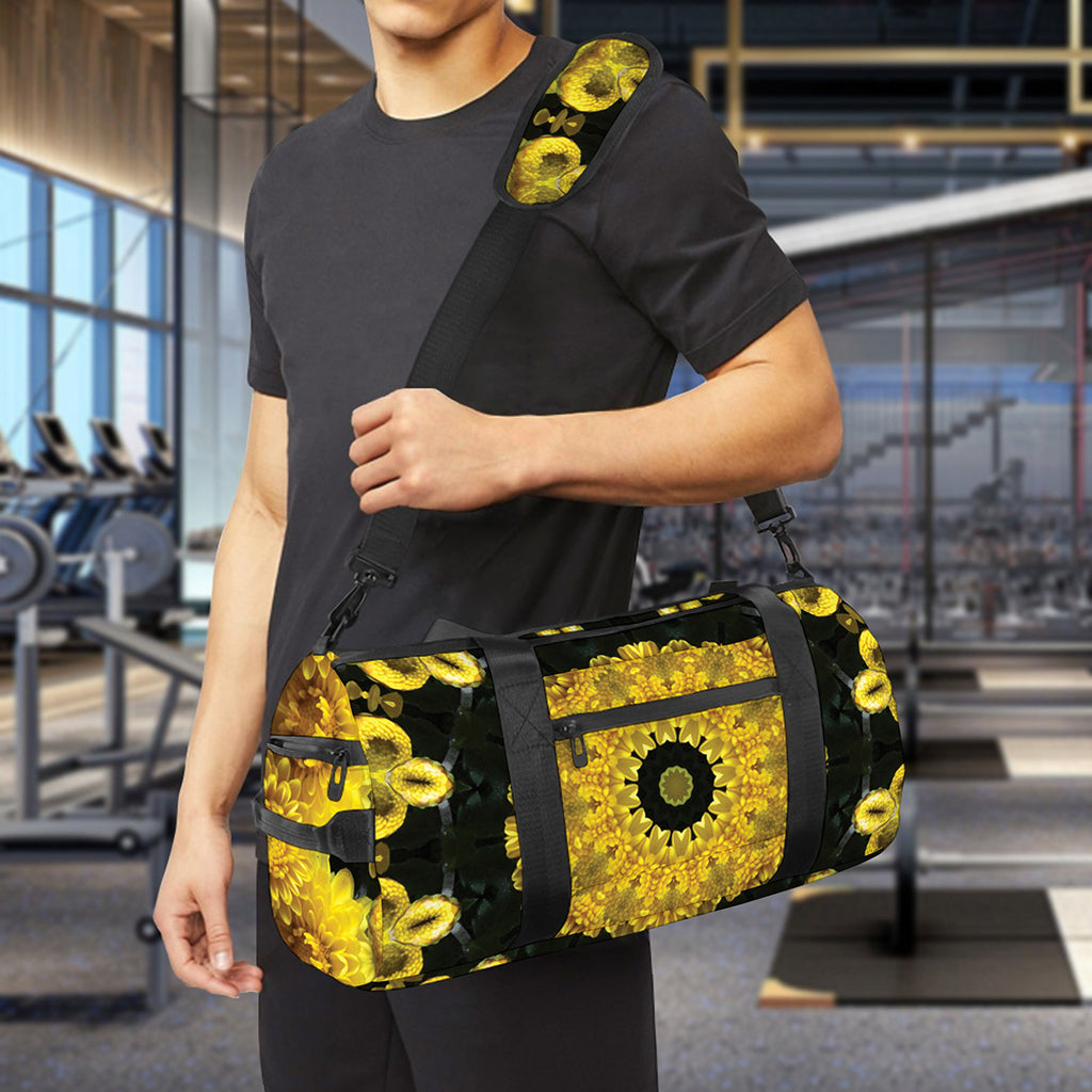 Yellow Flower Kaleidoscope Print Gym Bag