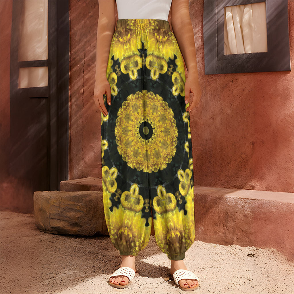 Yellow Flower Kaleidoscope Print Harem Pants