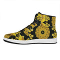 Yellow Flower Kaleidoscope Print High Top Leather Sneakers