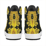 Yellow Flower Kaleidoscope Print High Top Leather Sneakers