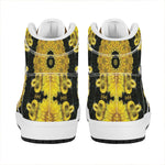 Yellow Flower Kaleidoscope Print High Top Leather Sneakers