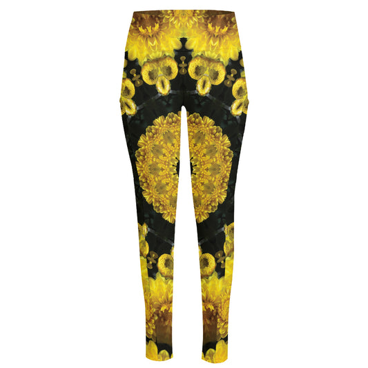 Yellow Flower Kaleidoscope Print High-Waisted Pocket Leggings