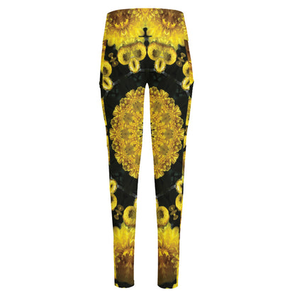Yellow Flower Kaleidoscope Print High-Waisted Pocket Leggings