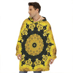 Yellow Flower Kaleidoscope Print Hoodie Blanket