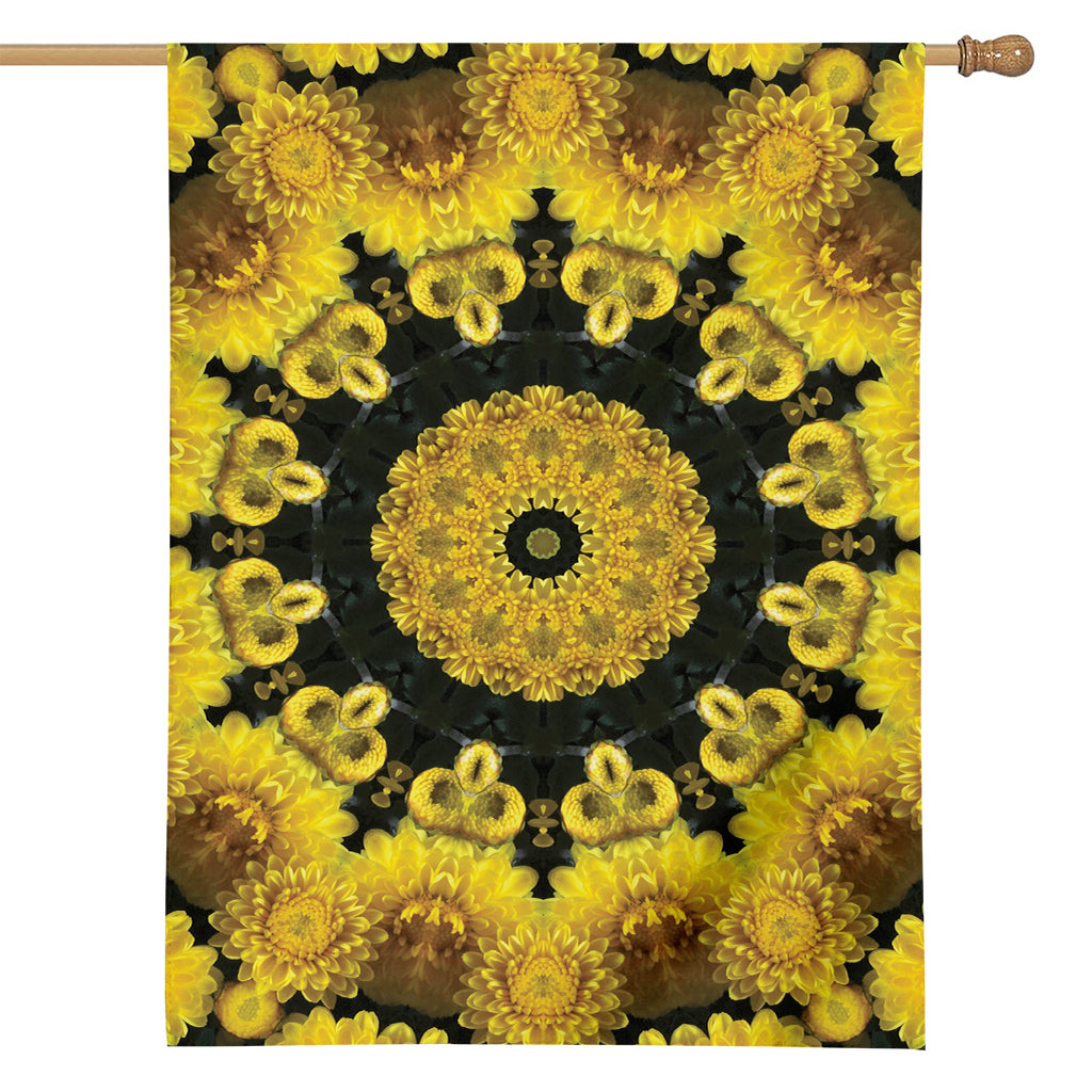 Yellow Flower Kaleidoscope Print House Flag