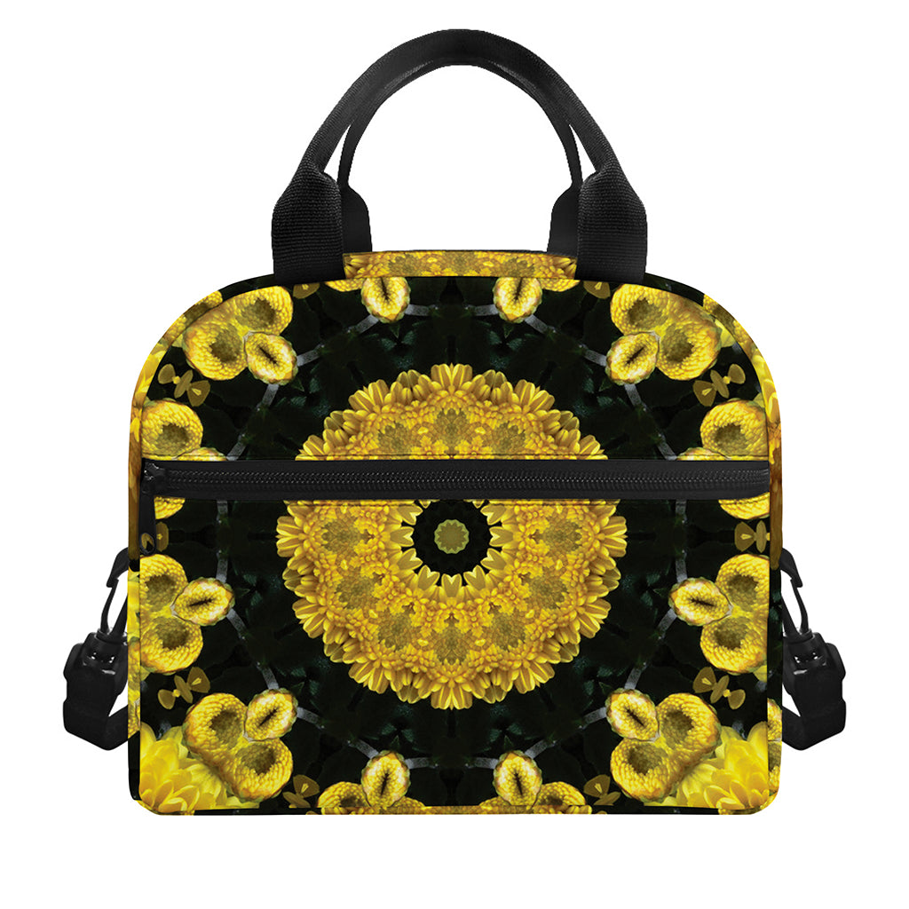 Yellow Flower Kaleidoscope Print Insulated Lunch Bag