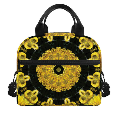Yellow Flower Kaleidoscope Print Insulated Lunch Bag