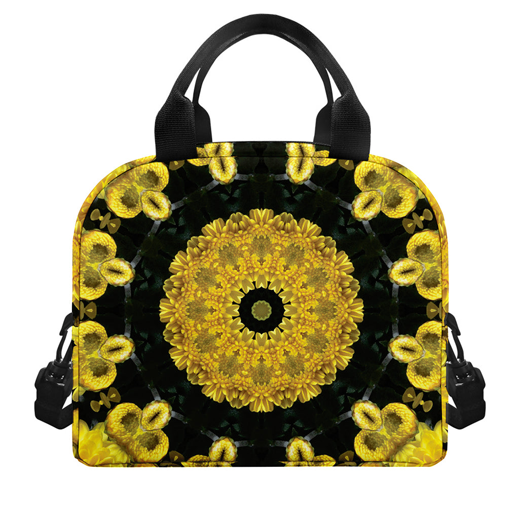 Yellow Flower Kaleidoscope Print Insulated Lunch Bag