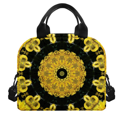 Yellow Flower Kaleidoscope Print Insulated Lunch Bag