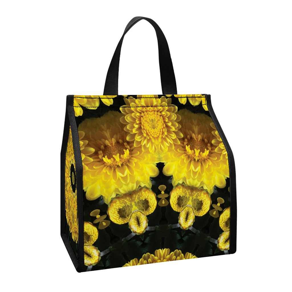 Yellow Flower Kaleidoscope Print Insulated Lunch Tote