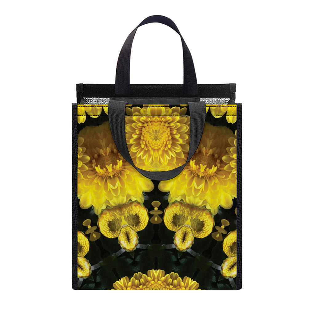 Yellow Flower Kaleidoscope Print Insulated Lunch Tote
