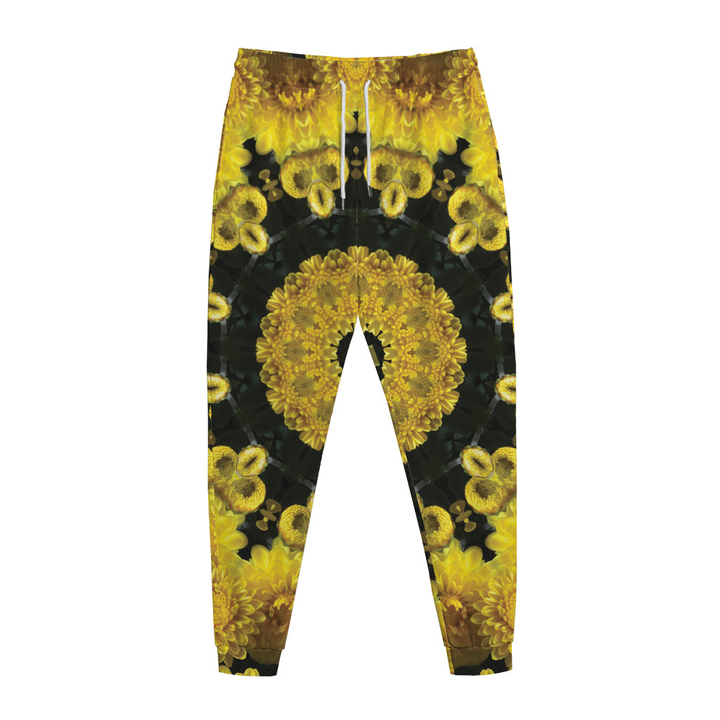 Yellow Flower Kaleidoscope Print Jogger Pants