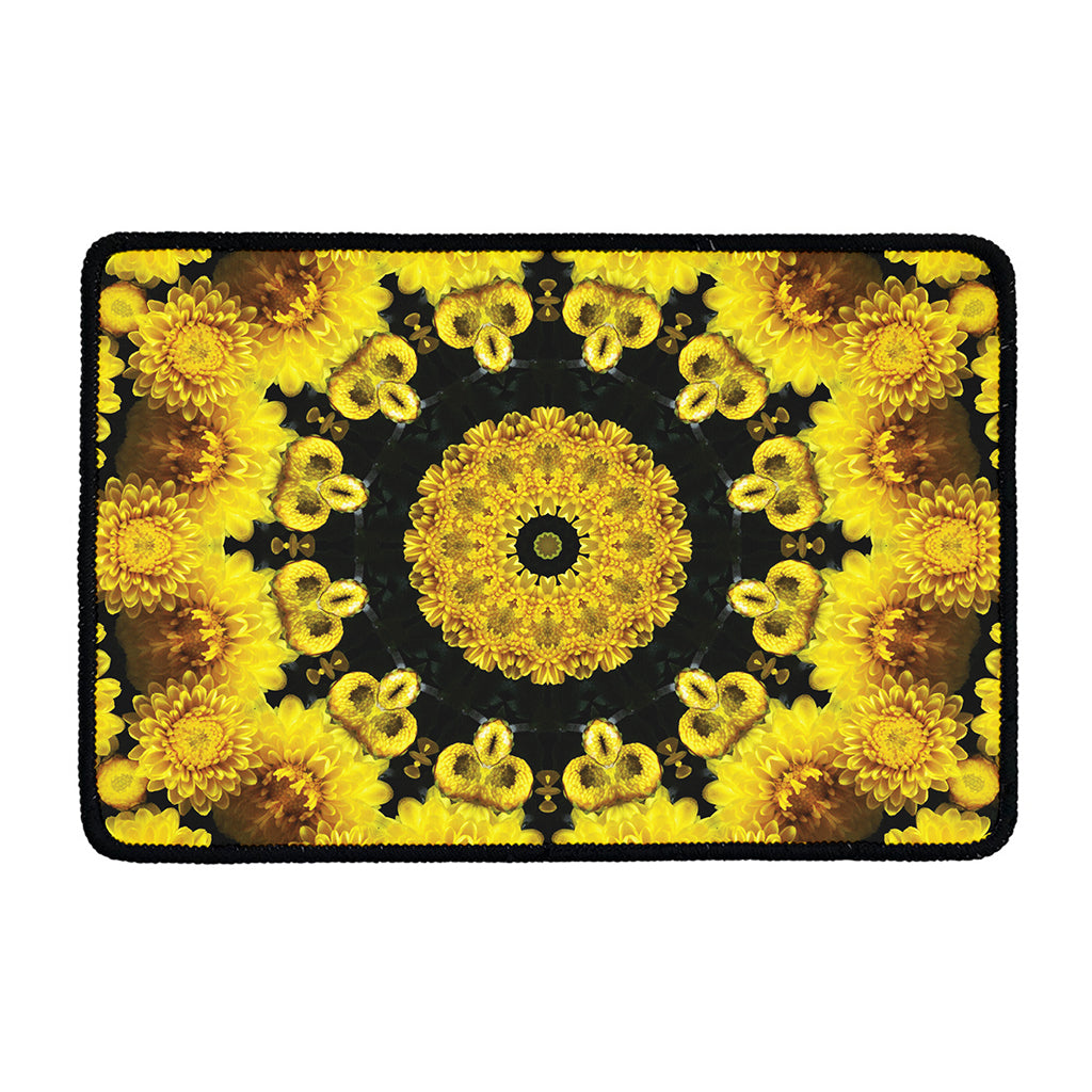Yellow Flower Kaleidoscope Print Kitchen Mat