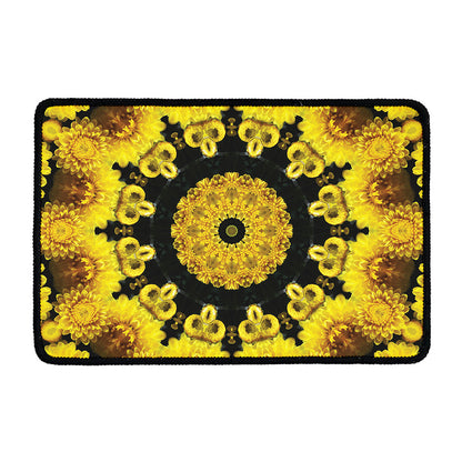 Yellow Flower Kaleidoscope Print Kitchen Mat