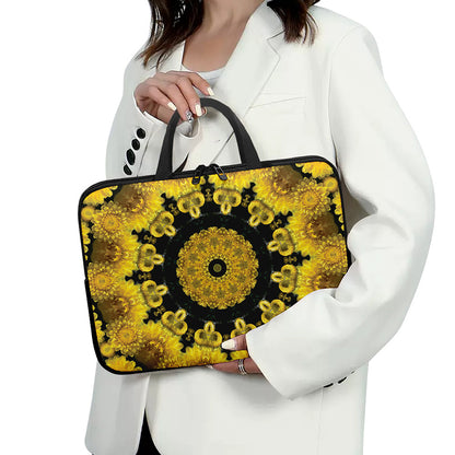 Yellow Flower Kaleidoscope Print Laptop Sleeve With Handle