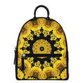 Yellow Flower Kaleidoscope Print Leather Backpack