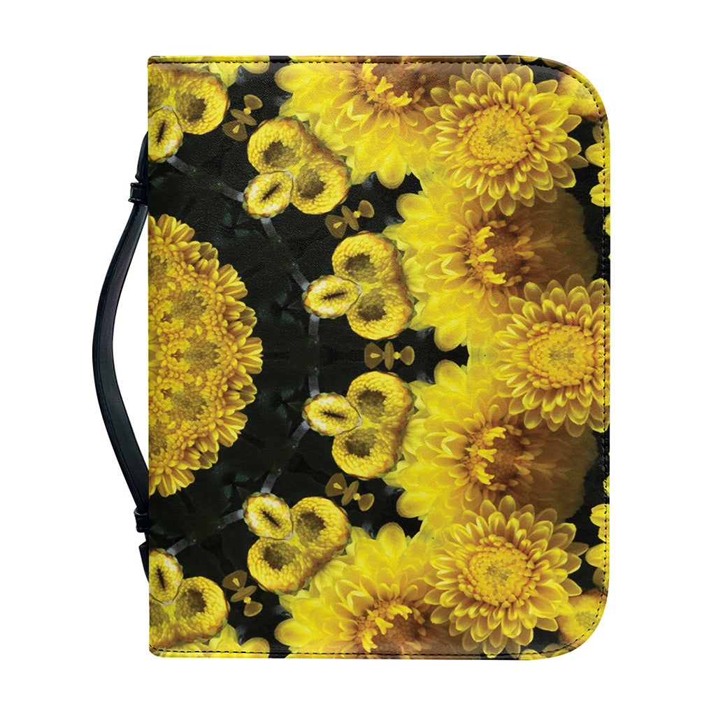 Yellow Flower Kaleidoscope Print Leather Bible Cover