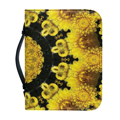 Yellow Flower Kaleidoscope Print Leather Bible Cover