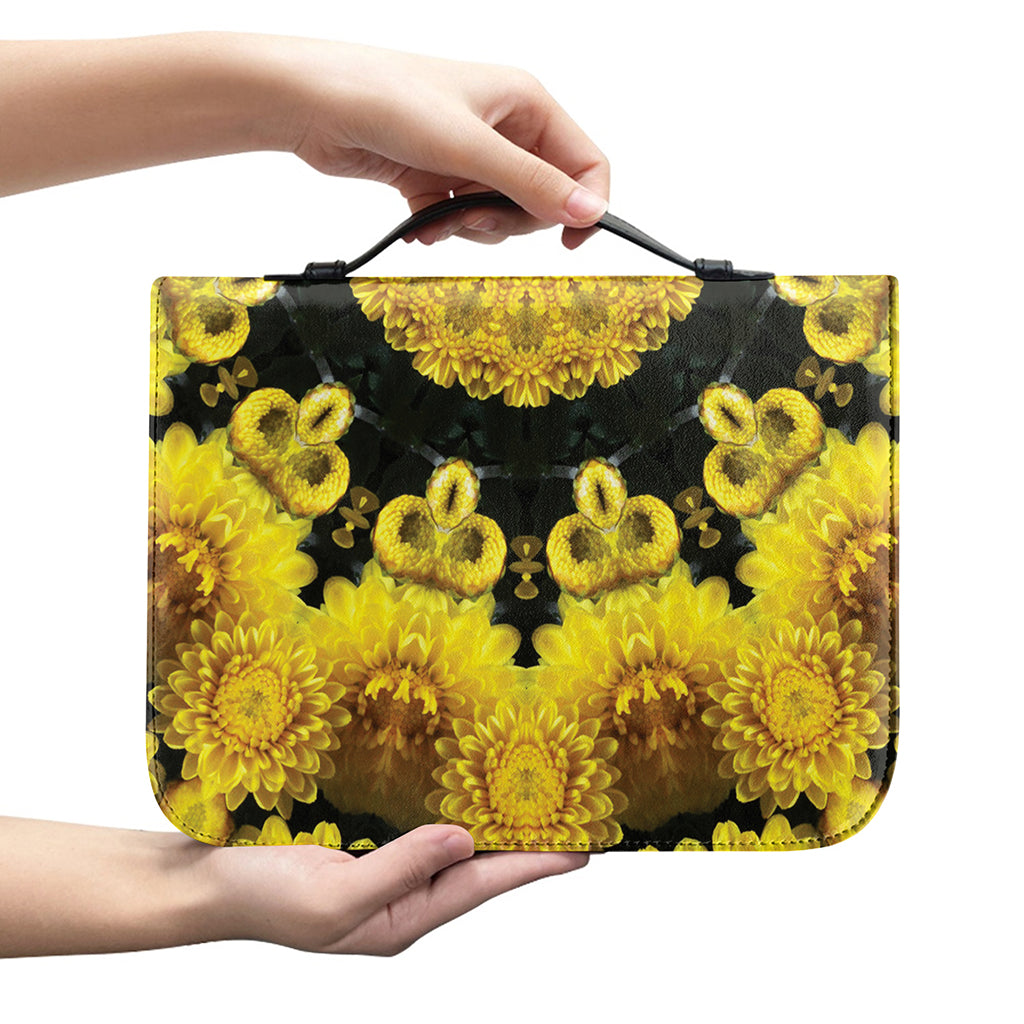 Yellow Flower Kaleidoscope Print Leather Bible Cover