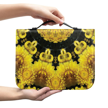 Yellow Flower Kaleidoscope Print Leather Bible Cover