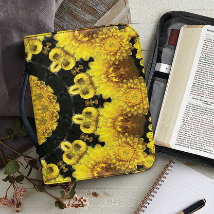 Yellow Flower Kaleidoscope Print Leather Bible Cover