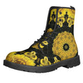 Yellow Flower Kaleidoscope Print Lace-Up Boots