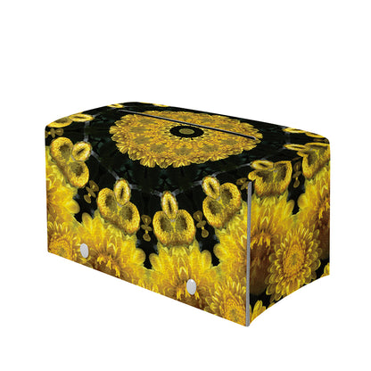 Yellow Flower Kaleidoscope Print Leather Tissue Box Cover