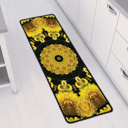 Yellow Flower Kaleidoscope Print Long Kitchen Mat