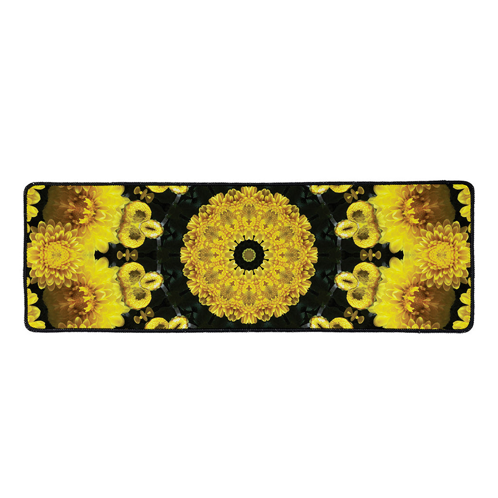 Yellow Flower Kaleidoscope Print Long Kitchen Mat