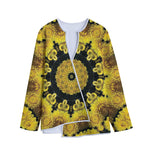 Yellow Flower Kaleidoscope Print Long Sleeve Short Coat