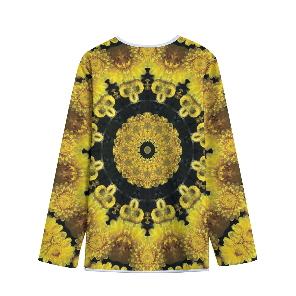 Yellow Flower Kaleidoscope Print Long Sleeve Short Coat