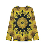 Yellow Flower Kaleidoscope Print Long Sleeve Short Coat