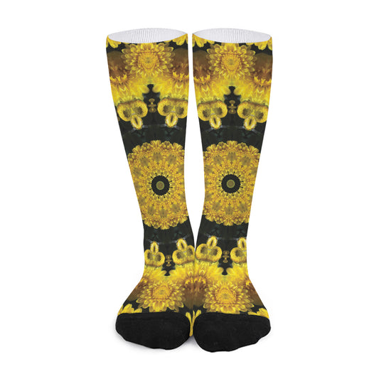 Yellow Flower Kaleidoscope Print Long Socks