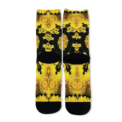 Yellow Flower Kaleidoscope Print Long Socks
