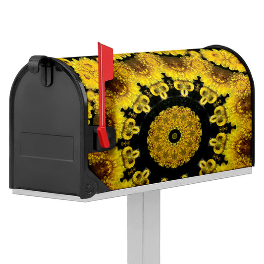 Yellow Flower Kaleidoscope Print Mailbox Cover