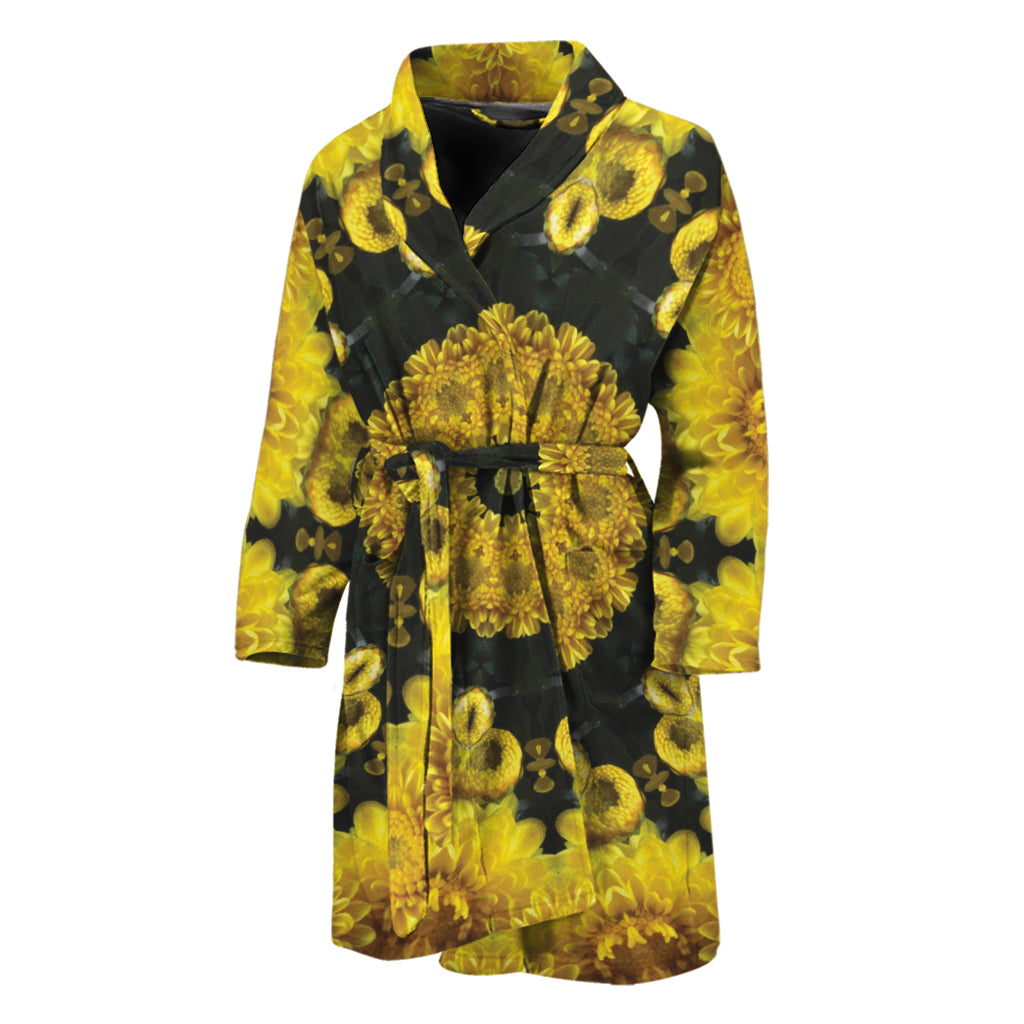 Yellow Flower Kaleidoscope Print Men's Bathrobe