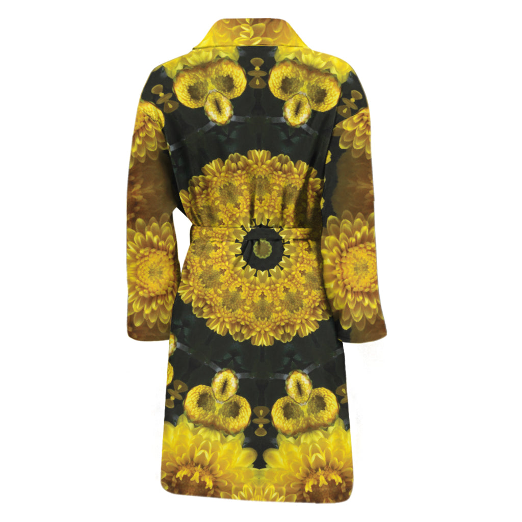 Yellow Flower Kaleidoscope Print Men's Bathrobe