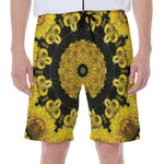 Yellow Flower Kaleidoscope Print Men's Beach Shorts