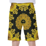 Yellow Flower Kaleidoscope Print Men's Beach Shorts