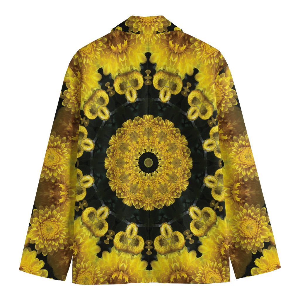 Yellow Flower Kaleidoscope Print Men's Blazer