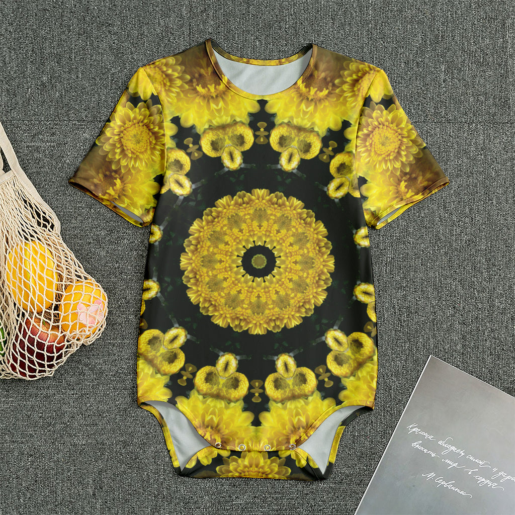 Yellow Flower Kaleidoscope Print Men's Bodysuit