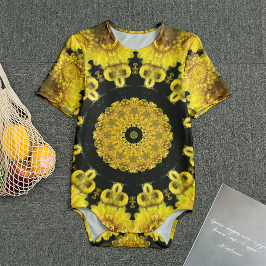 Yellow Flower Kaleidoscope Print Men's Bodysuit
