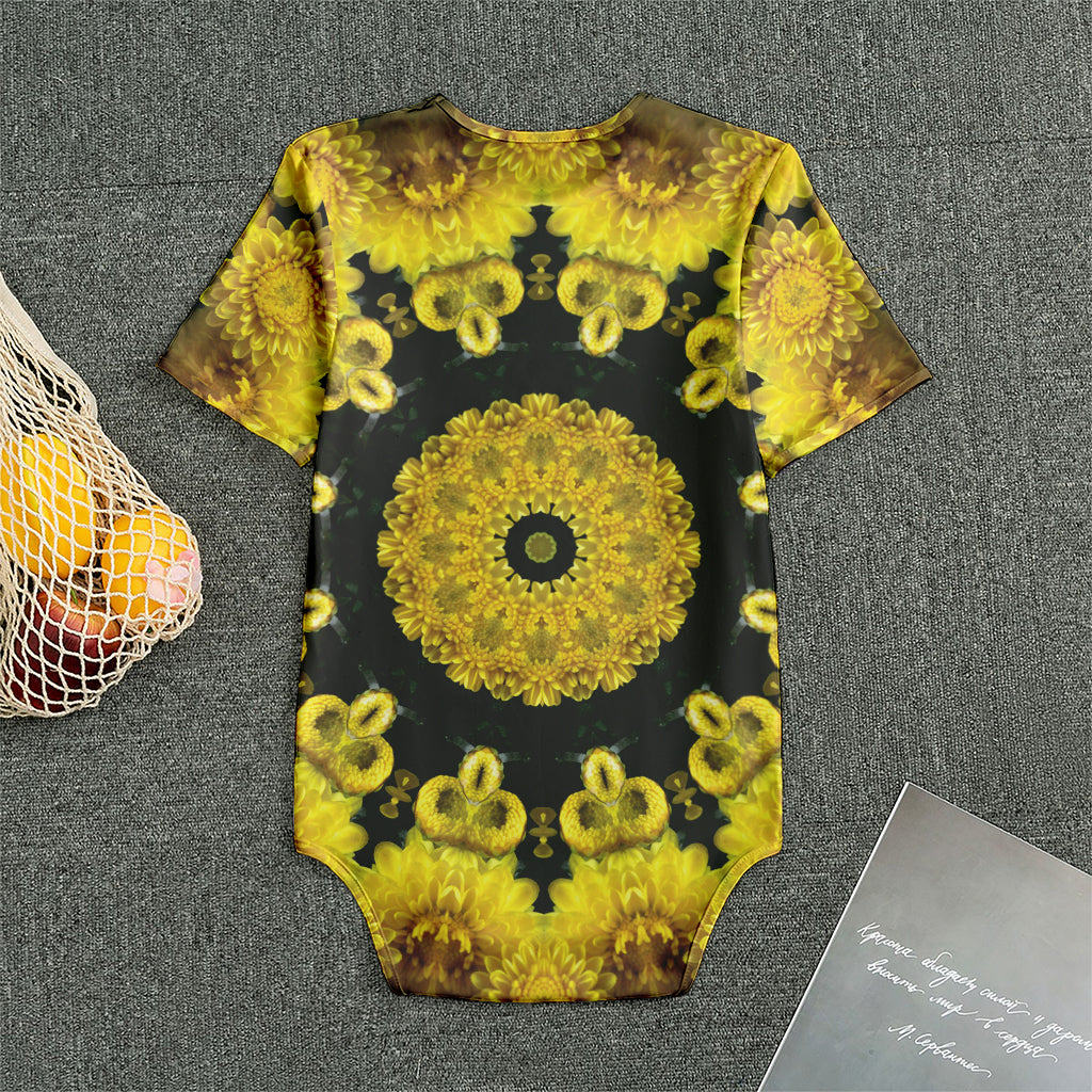 Yellow Flower Kaleidoscope Print Men's Bodysuit
