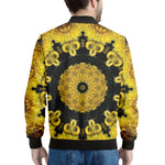 Yellow Flower Kaleidoscope Print Men's Bomber Jacket