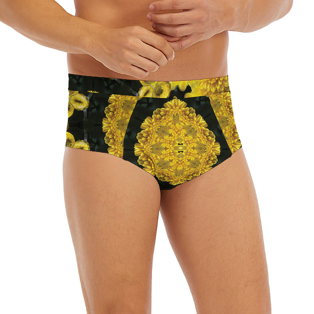 Yellow Flower Kaleidoscope Print Men's Briefs