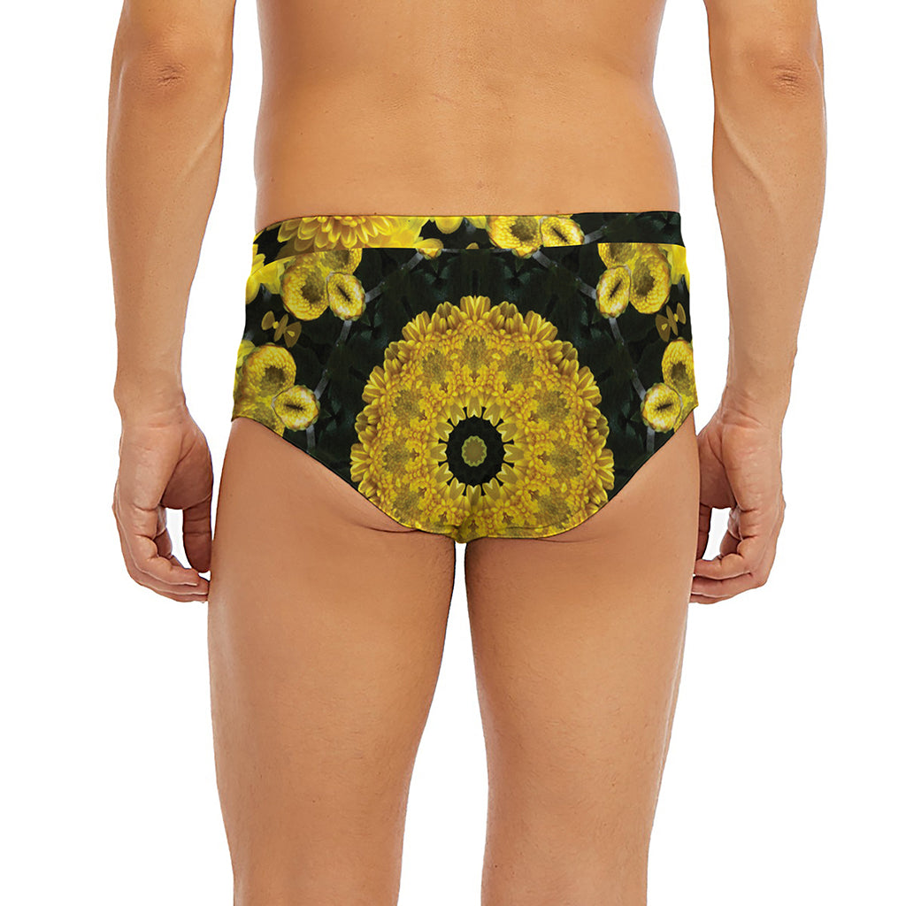 Yellow Flower Kaleidoscope Print Men's Briefs