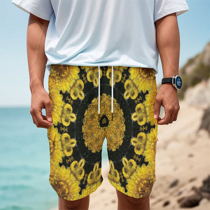 Yellow Flower Kaleidoscope Print Men's Cargo Shorts